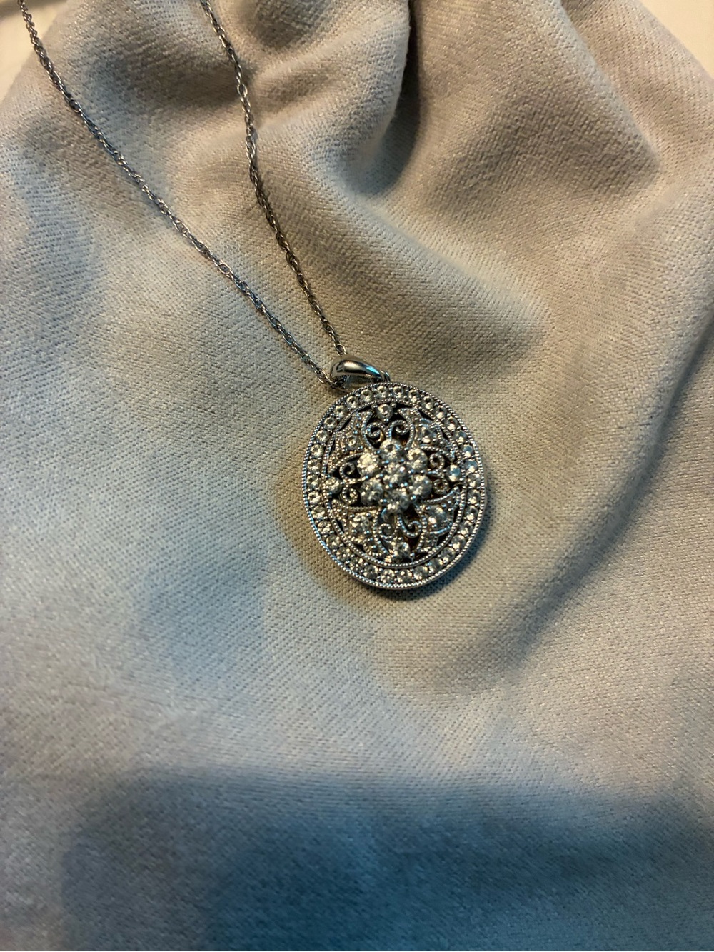 Zales Vintage style silver and white sapphire locket .